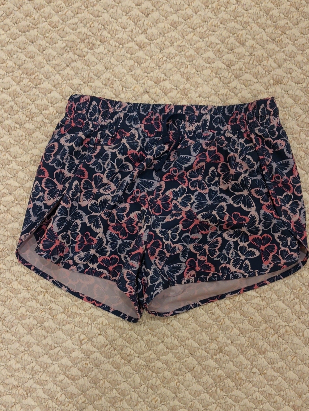 Navy Floral Girls Shorts with Pink and White Pattern With Built In Liner